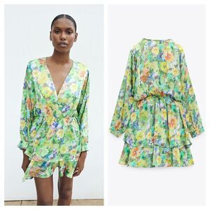 ZARA Silky Floral Print Satin Dress